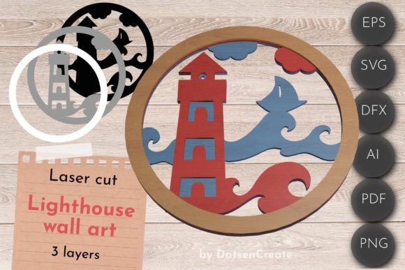 3D Layered Lighthouse Wall Art & Sea SVG for Crafting