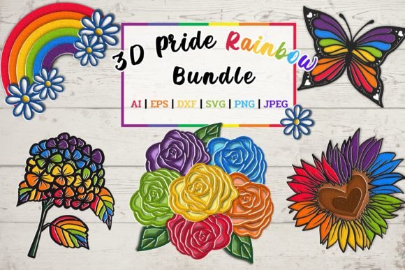 3D Pride Rainbow Bundle: Vibrant Digital Cut Files