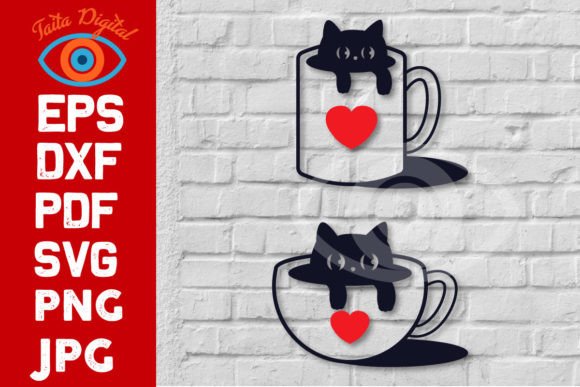 Cat in Coffee Cup Wall Art Decor