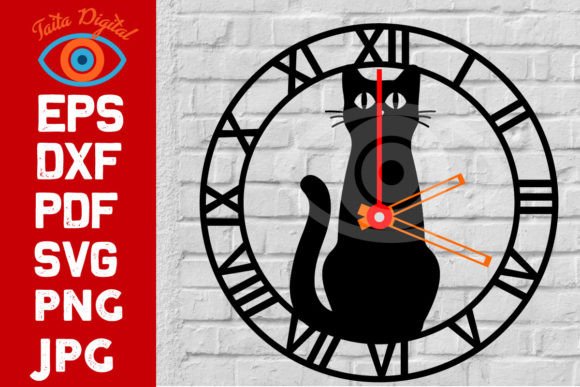 Cat on Wall Clock Art Decor Design: Creative Digital Download