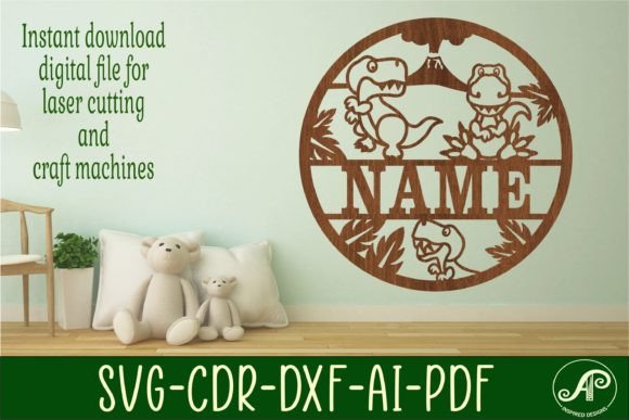 Cute T Rex Name Sign SVG Cut File for Personalized Decor