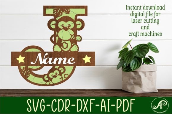 Monkey Capital Monogram Letter J SVG for Crafts
