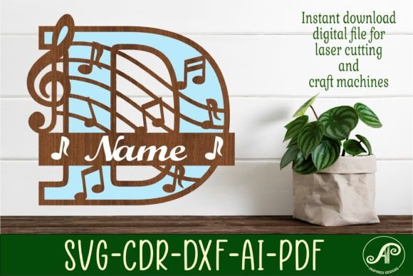 Music Monogram Letter D SVG Cut File for Crafting