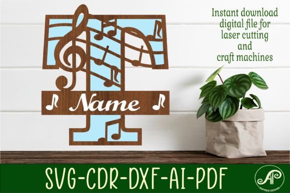 Music Monogram Letter T SVG Cut File